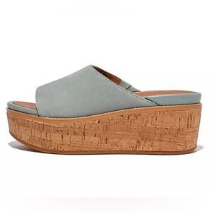 Fitflop Eloise Cork Wrap Suede Wedge Slide Cool Blue Size 8.